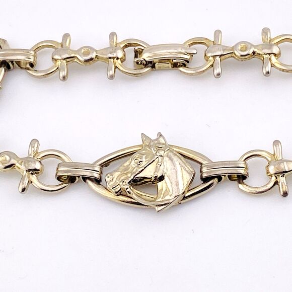 Vintage Silver Plated Horse and Bit Chain Bracelet 6.75 In Long - Picture 2 of 4